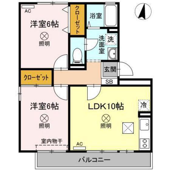 ラフィネ高柳(2LDK/1階)の間取り写真