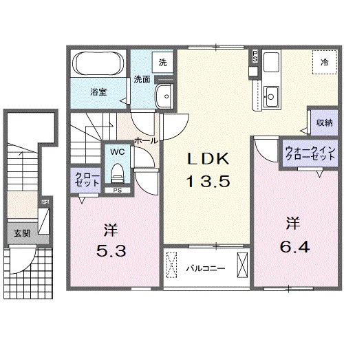 グレースプルミエ(2LDK/2階)の間取り写真