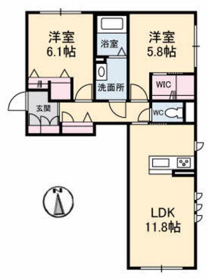ブルーム津島福居(2LDK/1階)の間取り写真
