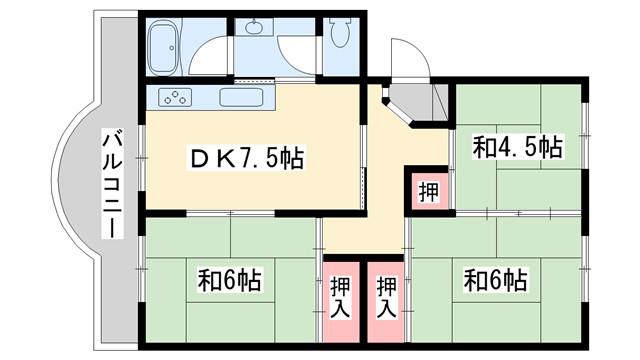 オリーブハイツ四号棟(3DK/5階)の間取り写真