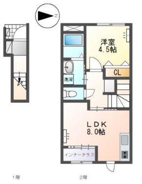 翠月荘 つむぎ(1LDK/2階)の間取り写真