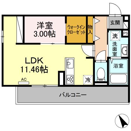 PARAS TOKUYAMA(1LDK/3階)の間取り写真