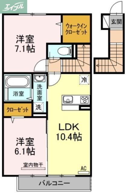 グラシューヴェルジェA棟(2LDK/2階)の間取り写真