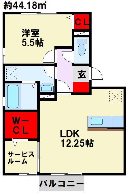 アルティスタ D棟(1LDK/1階)の間取り写真