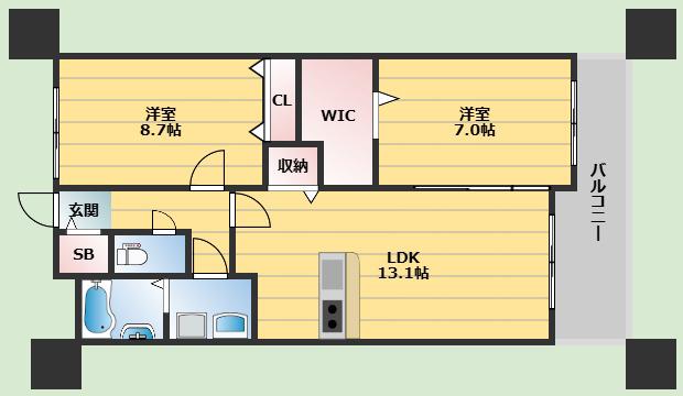 パッセル豊中(2LDK/1階)の間取り写真