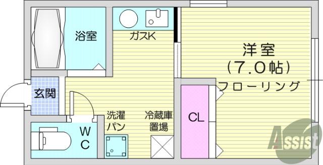 シティハイムファミール(1K/1階)の間取り写真