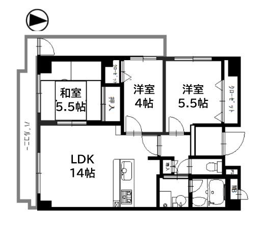 コモンパレス清水が丘(3LDK/2階)の間取り写真