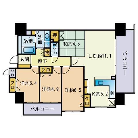 ヒューマインド南福岡かえで通(3LDK/9階)の間取り写真