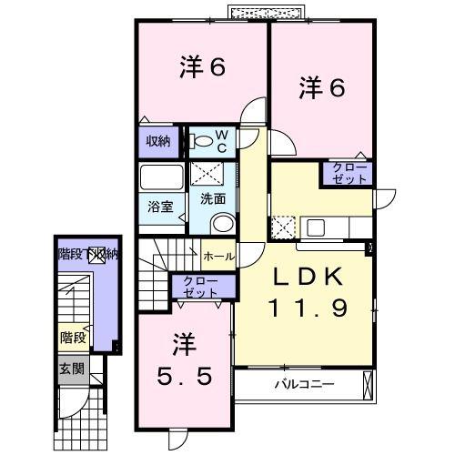 ベルコリーヌA(3LDK/2階)の間取り写真