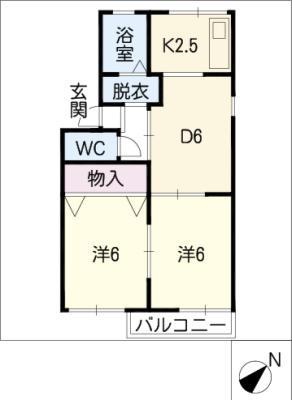 プレジール城ヶ根(2DK/1階)の間取り写真