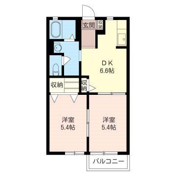 YMAハイツC棟(2DK/2階)の間取り写真