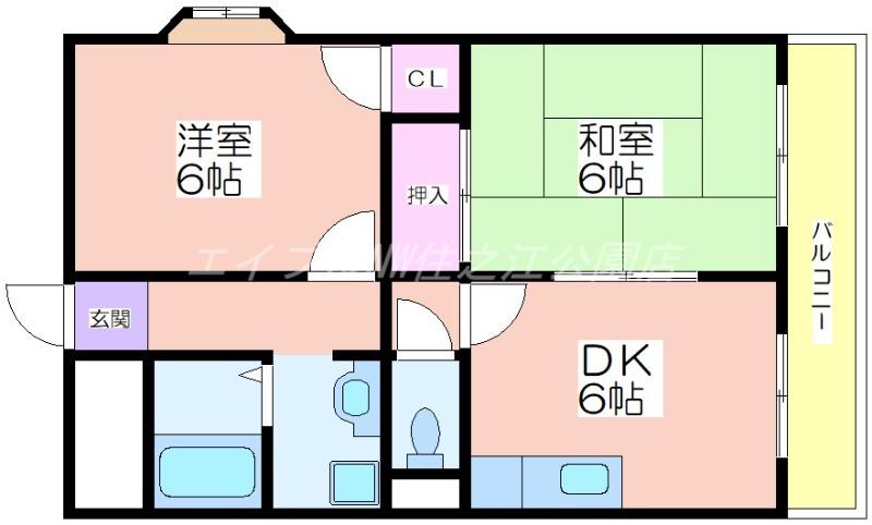 ハイツ イサム(2DK/3階)の間取り写真