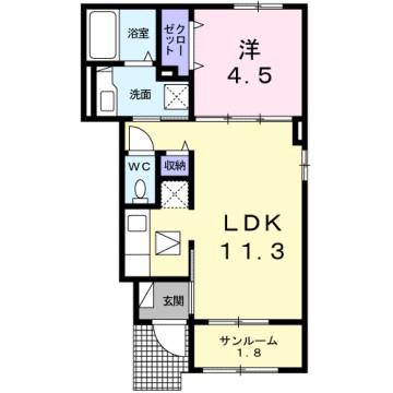 フローラ緑が丘(1LDK/1階)の間取り写真