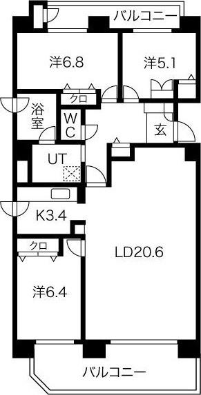 ネオシティ愛東札幌館(3LDK/3階)の間取り写真