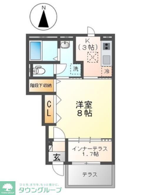 Tー5テラス(1K/1階)の間取り写真