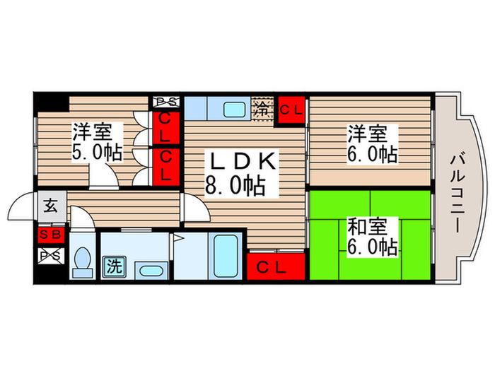 レピドール福田II(3LDK/8階)の間取り写真
