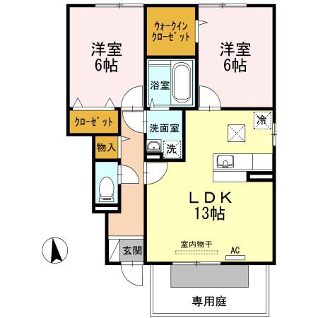 セジュールコートA棟(2LDK/1階)の間取り写真
