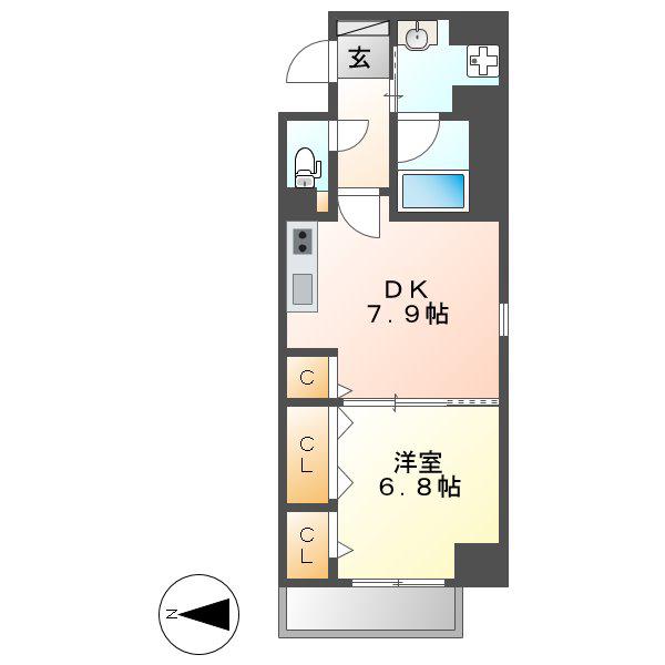 ディアコート白川(1DK/5階)の間取り写真