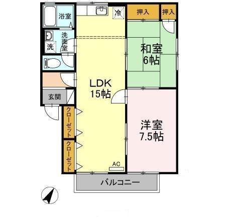シャトー小林A棟(2LDK/2階)の間取り写真