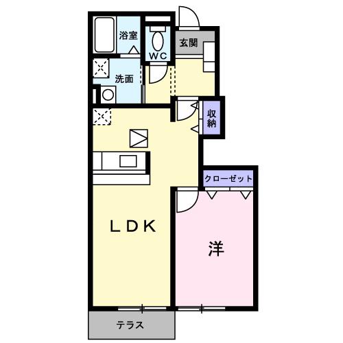 ラフィ一ユ B(1LDK/1階)の間取り写真