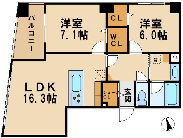ロイヤルパークス武蔵小杉(2LDK/5階)の間取り写真