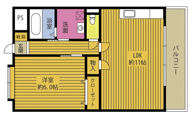 アベニュー千(1LDK/5階)の間取り写真