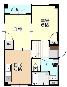 パレス東松山I棟(2DK/1階)の間取り写真