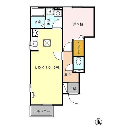 エステート和合A棟(1LDK/1階)の間取り写真