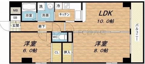 ダイヤモンドパレス(2LDK/4階)の間取り写真