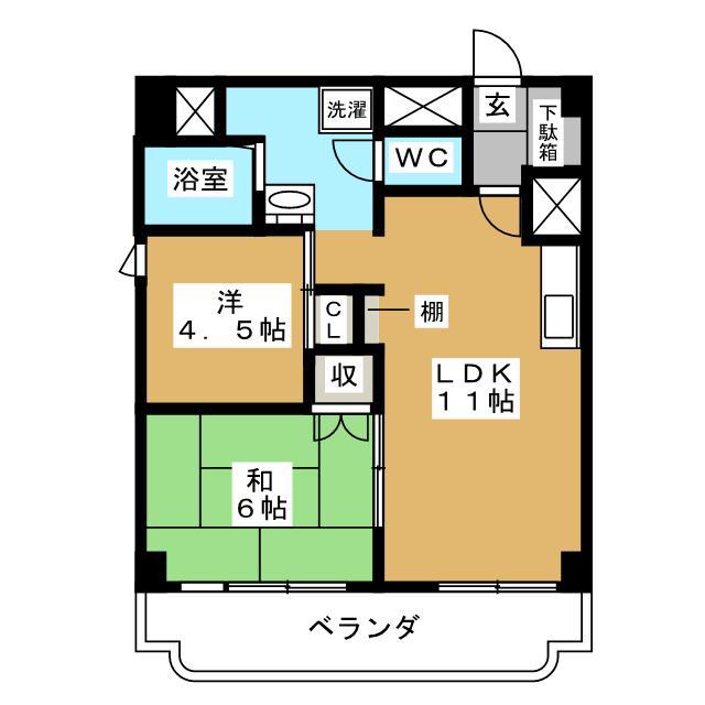 シャンボール上馬(2LDK/11階)の間取り写真