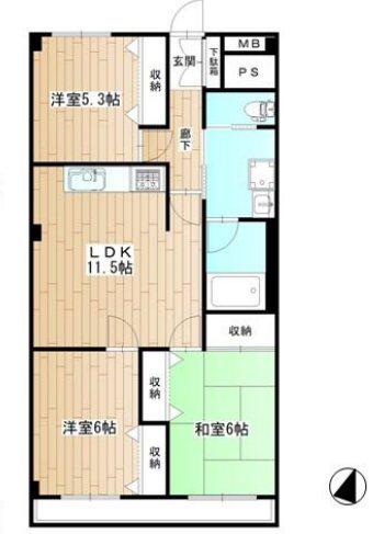 昭和コーポ箭弓町(3LDK/1階)の間取り写真