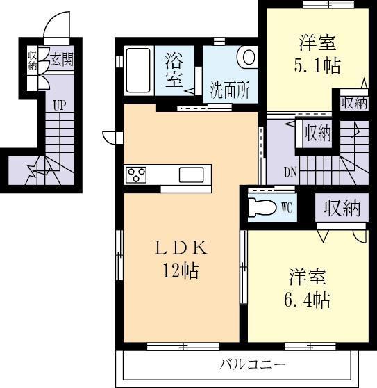 エーデル小松IIIB(2LDK/2階)の間取り写真