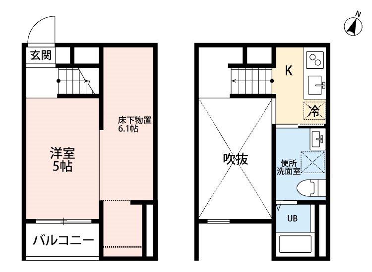 CIEL BLEU九重(1SK/1階)の間取り写真
