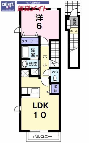 プリーマKI(1LDK/2階)の間取り写真