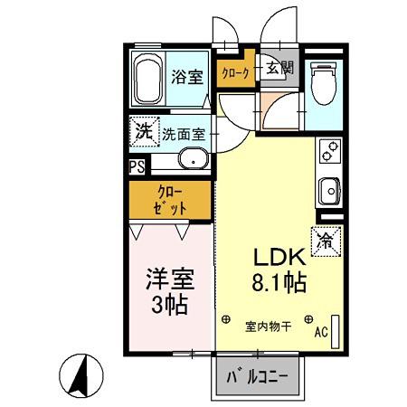 オー・ピュール(1LDK/2階)の間取り写真