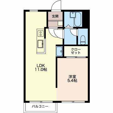 ファミール加藤(1DK/2階)の間取り写真