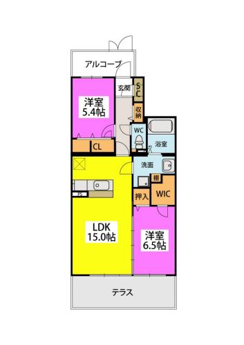 カーサ・ヴェルエスタ(2LDK/1階)の間取り写真