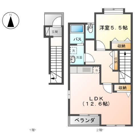 グレイスコート・フルール(1LDK/2階)の間取り写真