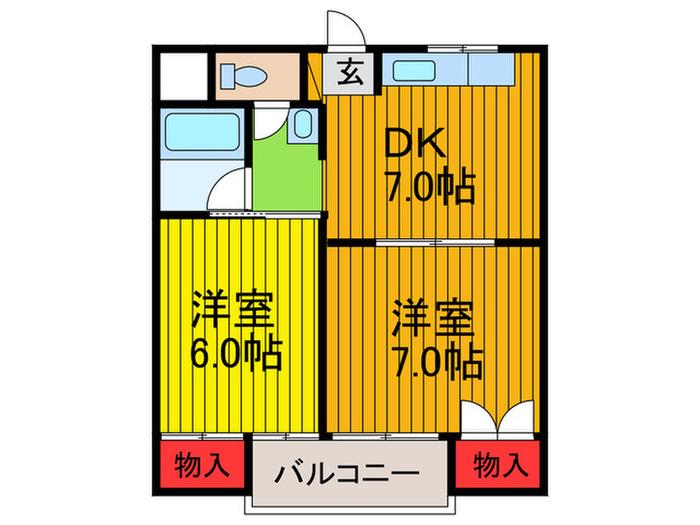 シティハイツ星ヶ丘(2DK/3階)の間取り写真