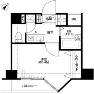 プレール・ドゥーク水天宮II(1K/8階)の間取り写真