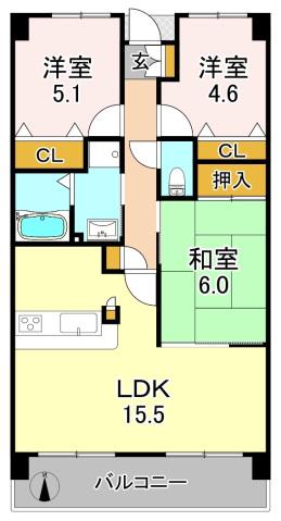 コンフォールアビタシオン(3LDK/6階)の間取り写真