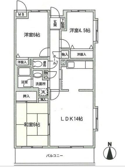 グレース・レジデンス東松戸(3LDK/2階)の間取り写真