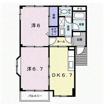 エクレール城東(2DK/1階)の間取り写真