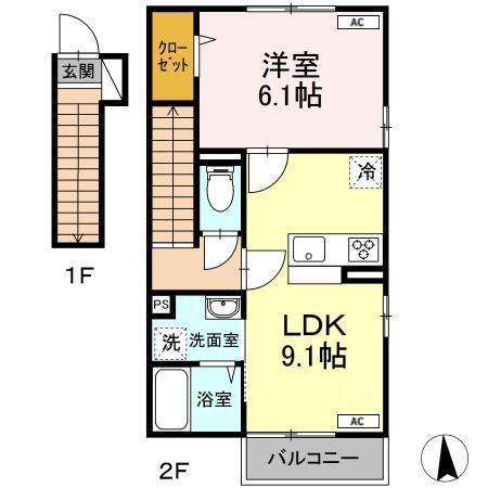 HEIZEN(1LDK/2階)の間取り写真