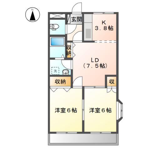 グランベールC(2LDK/1階)の間取り写真