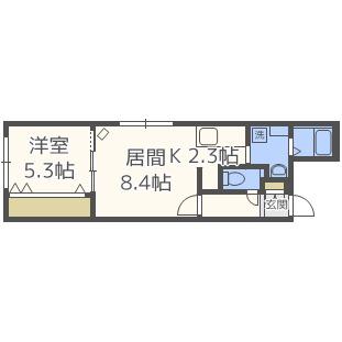 グランメール 北24条駅前(1LDK/1階)の間取り写真