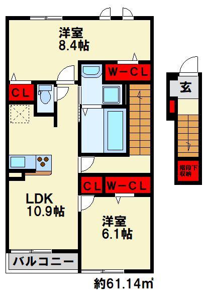 フィデール行橋B(2LDK/2階)の間取り写真