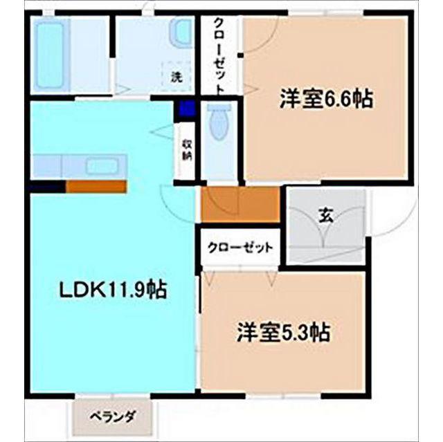 カサ フェンテ(2LDK/2階)の間取り写真