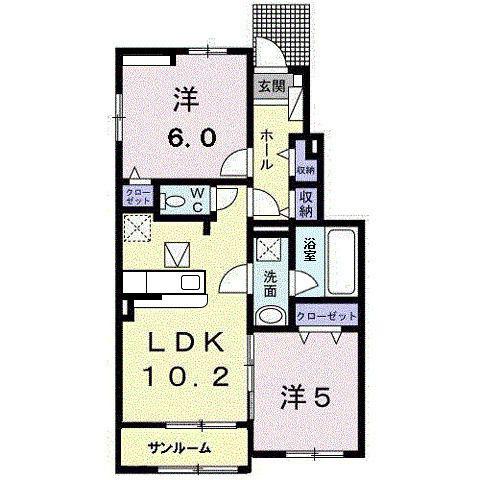 ジャンティ C(2LDK/1階)の間取り写真