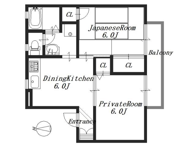 クレセール八木B棟(2DK/1階)の間取り写真